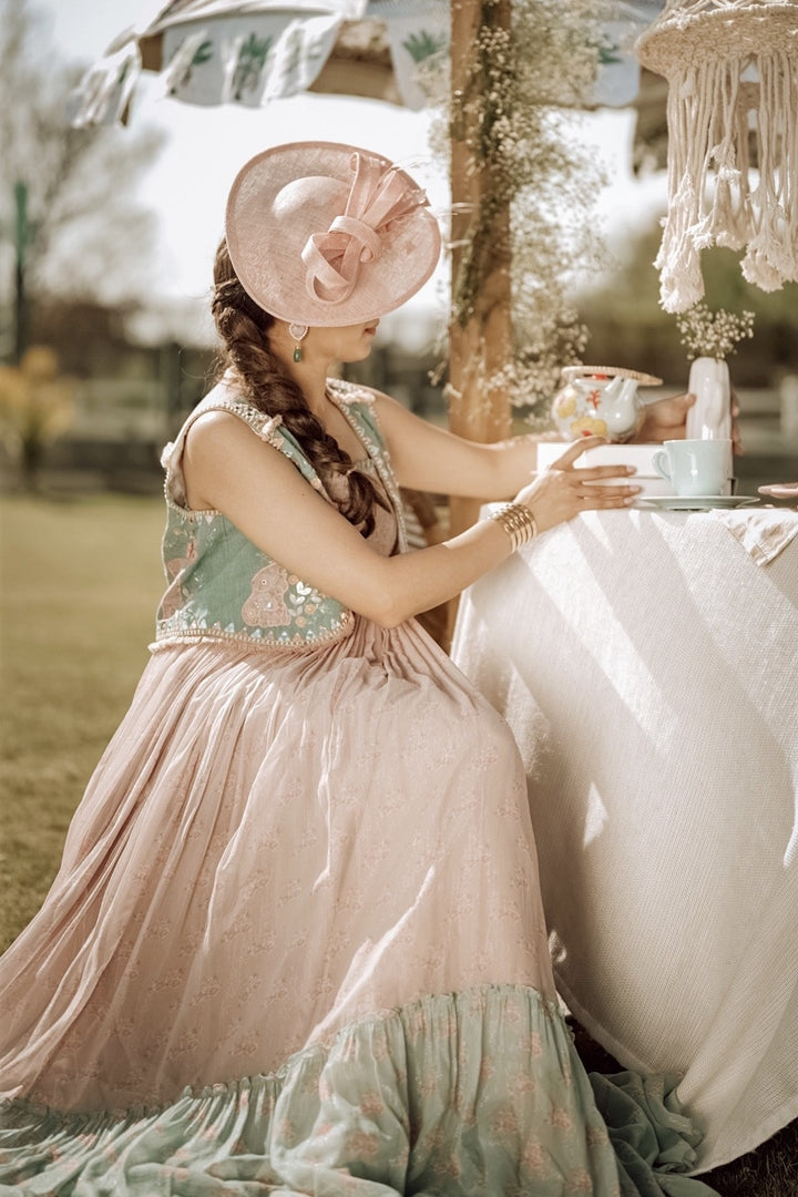 Sania Chadha Pink Rainbow Dress With Gypsy Vest