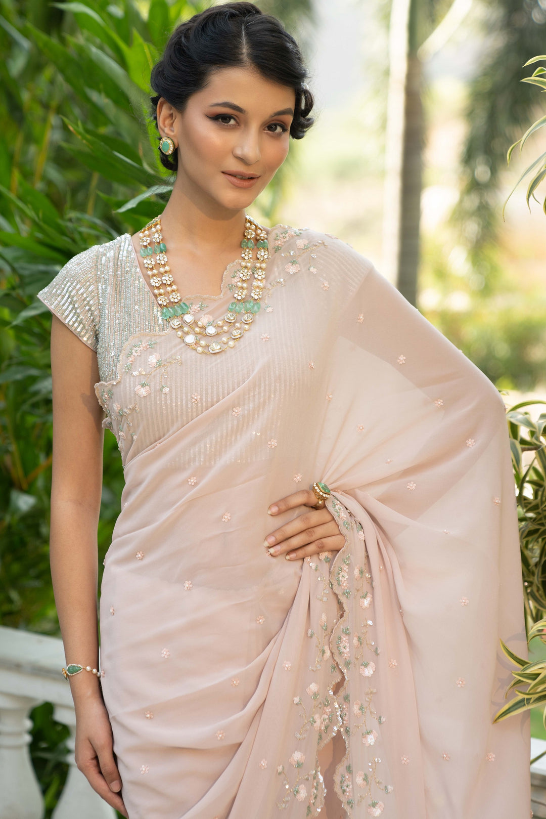 Dutch Sequin Scallop Georgette Saree with Hand-Embroidered Blouse