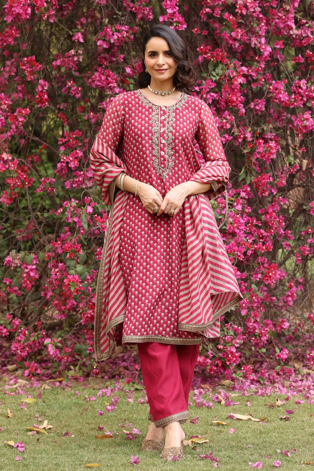 Red Anargul Kurta Set