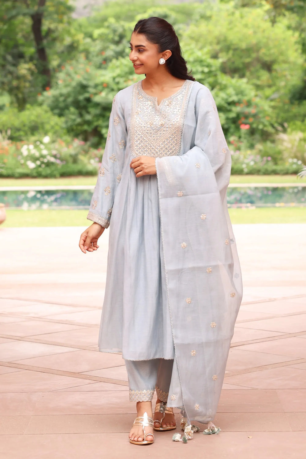 Ice Blue Vrinda Yoke Kurta Set