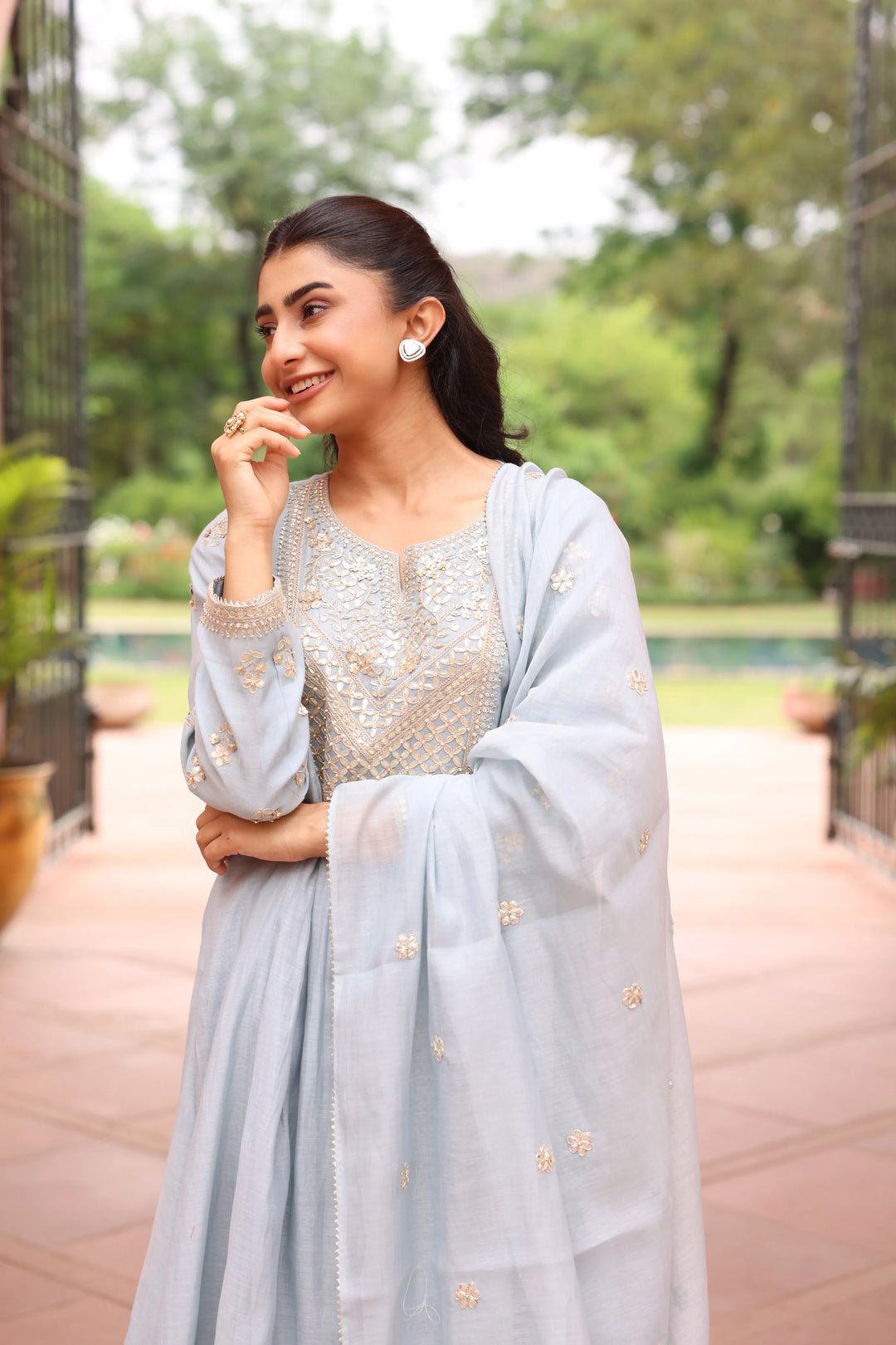 Ice Blue Vrinda Yoke Kurta Set