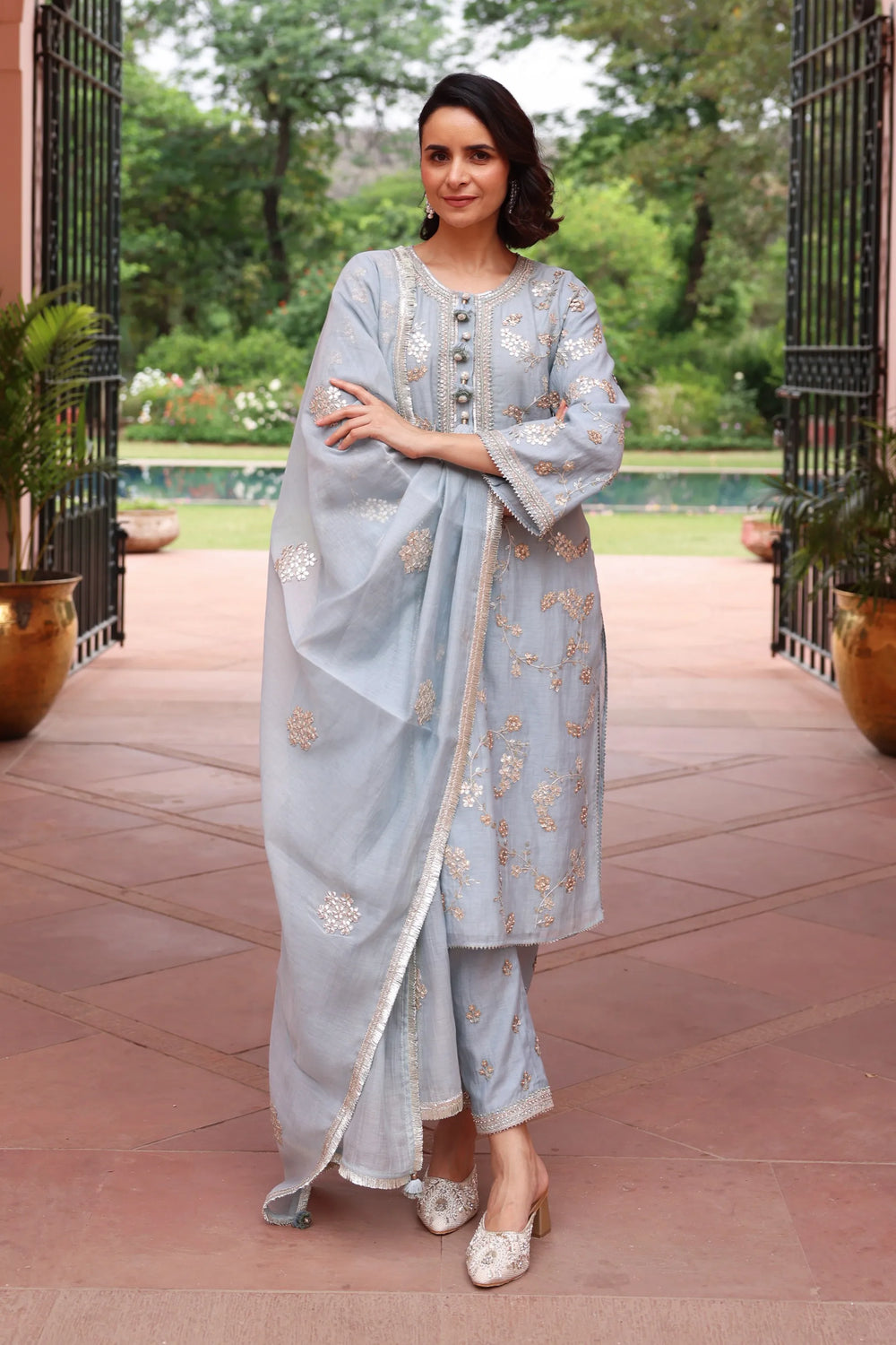 Ice Blue Vrinda Gota Jaal Kurta Set
