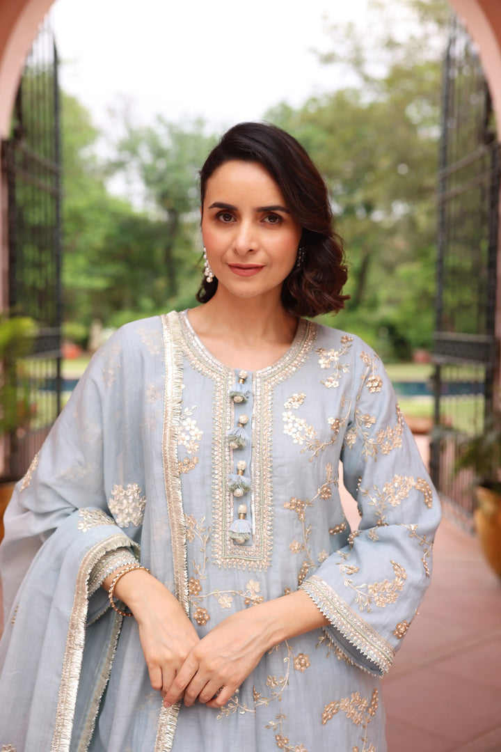 Ice Blue Vrinda Gota Jaal Kurta Set