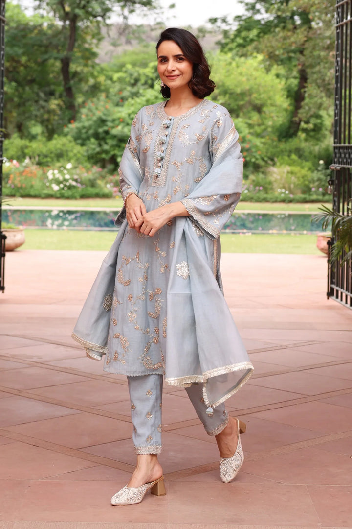 Ice Blue Vrinda Gota Jaal Kurta Set