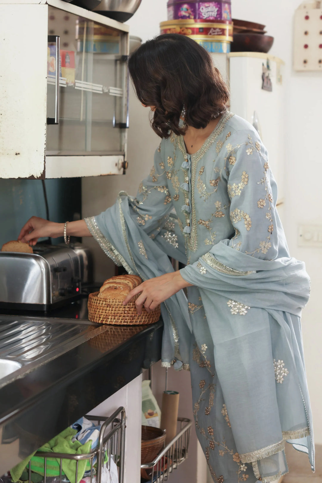 Ice Blue Vrinda Gota Jaal Kurta Set