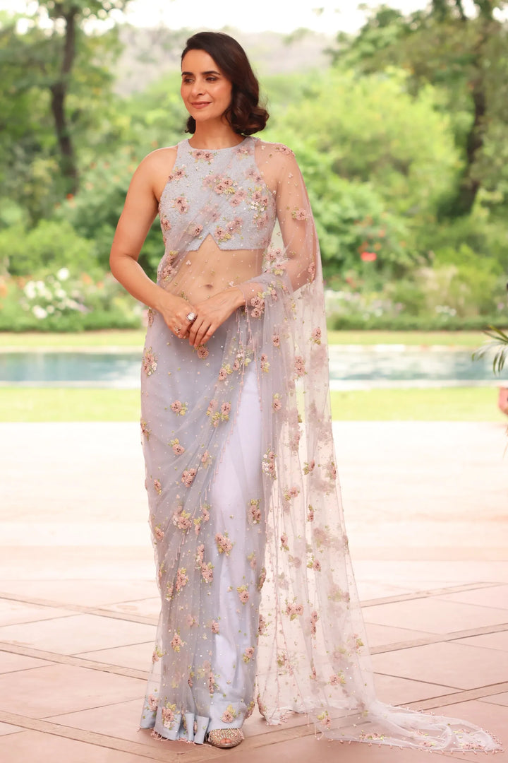 Blue Crystal Garden Saree