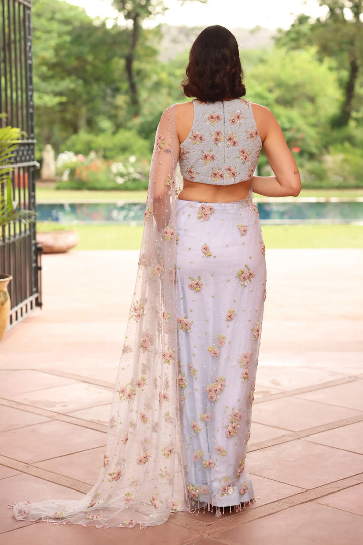 Blue Crystal Garden Saree