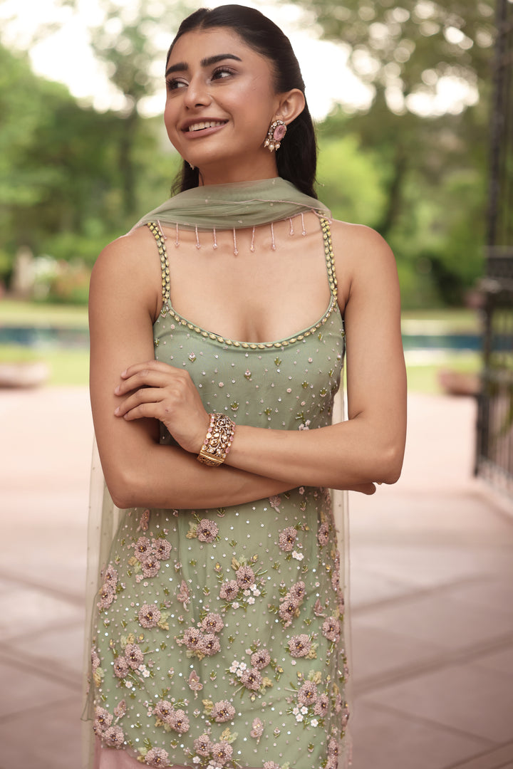 Green Zaria Sharara Set