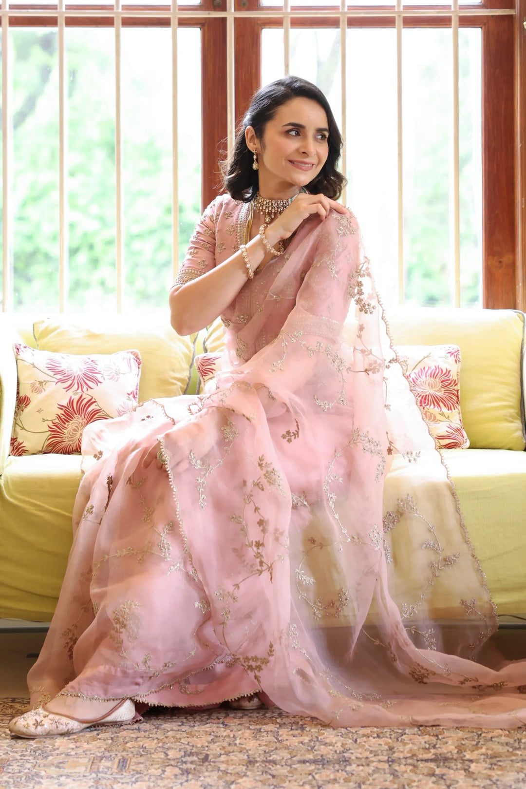 Noor Pink Vrinda Dori Saree Set