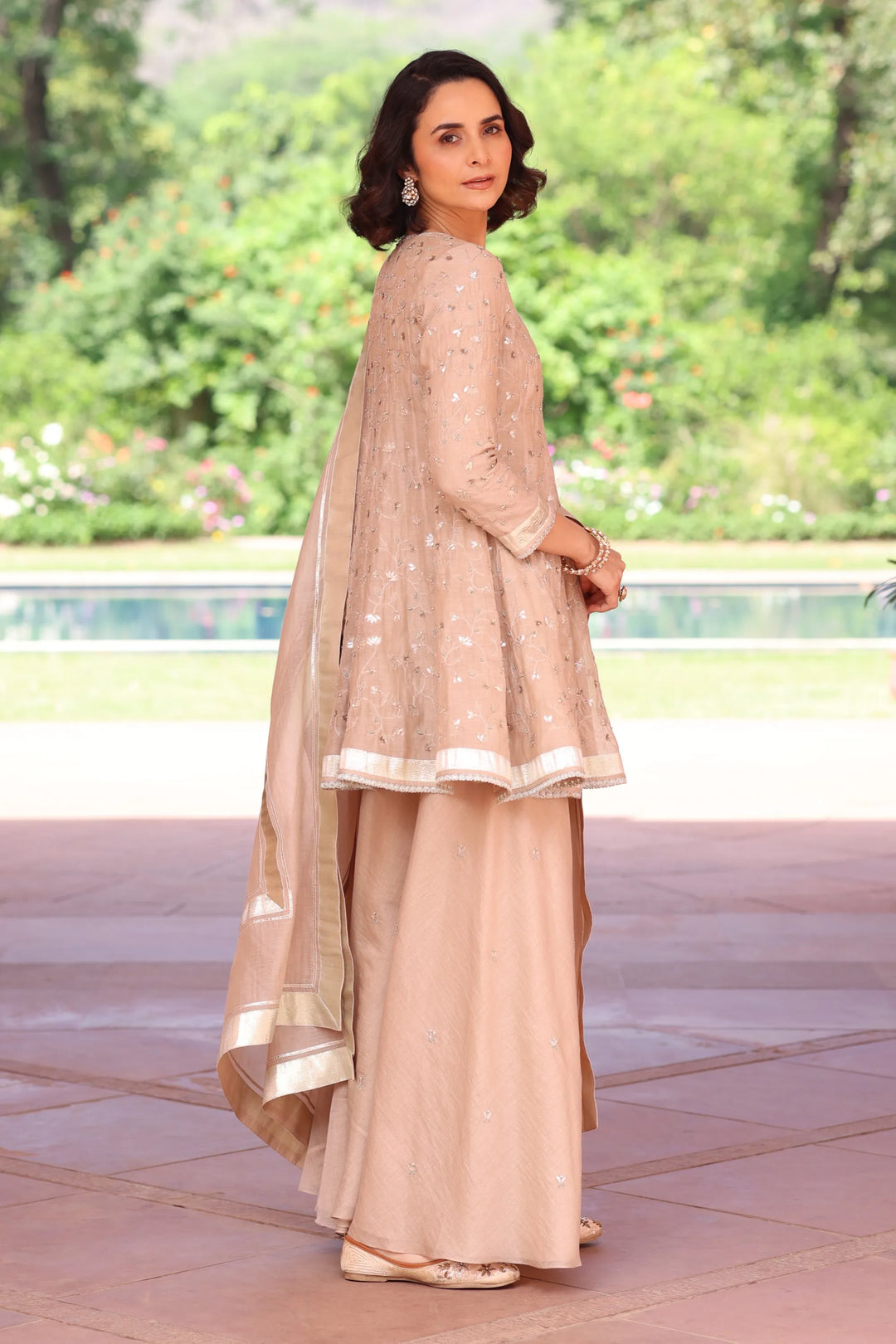 Beige Delara Short Anarkali