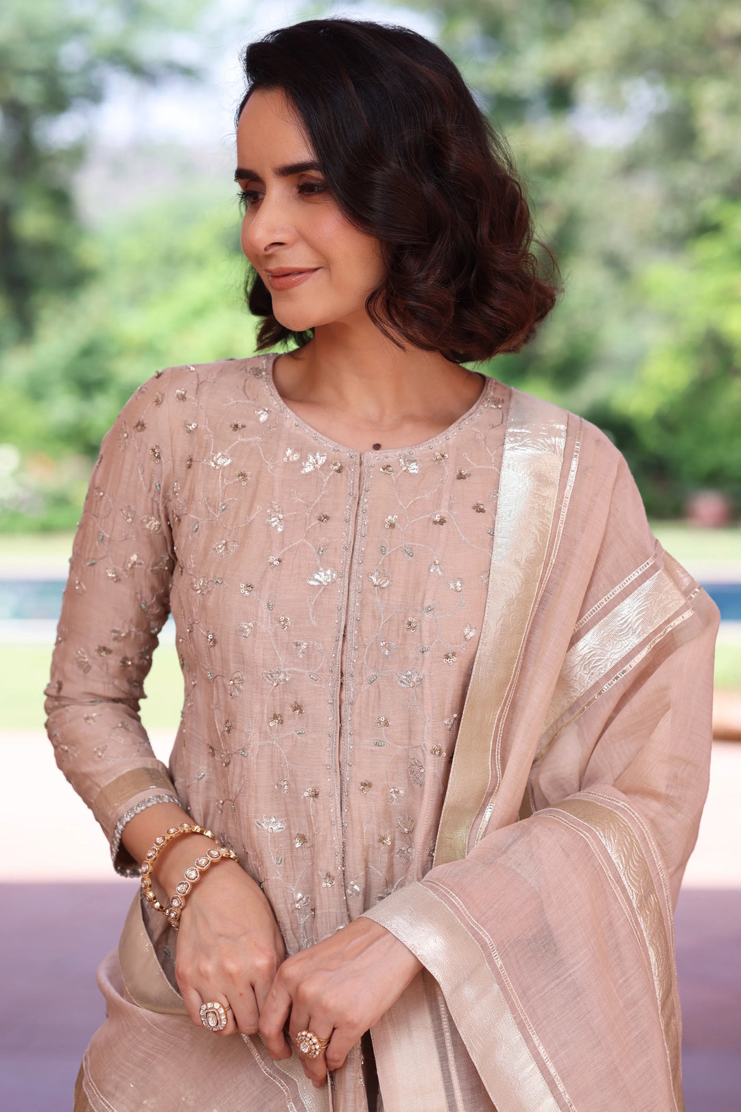 Beige Delara Short Anarkali