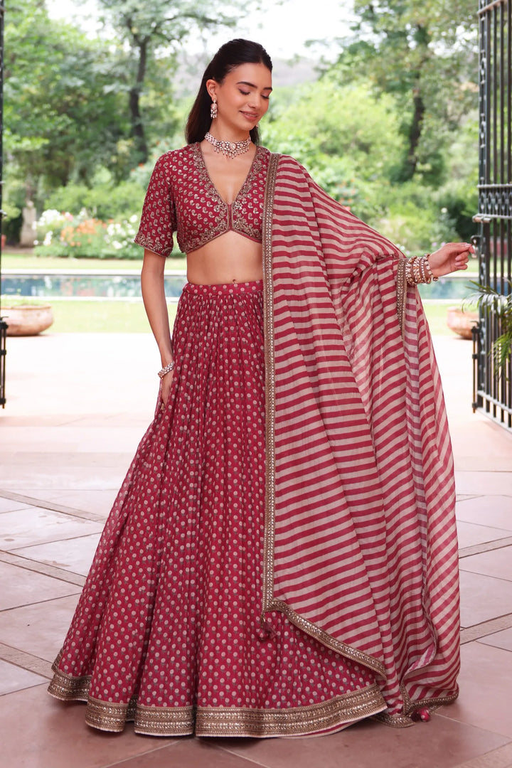 Red Anargul Lehenga