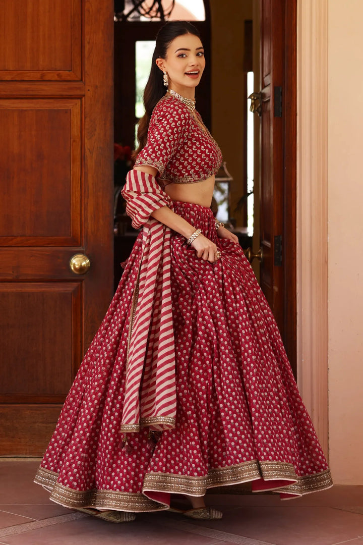 Red Anargul Lehenga