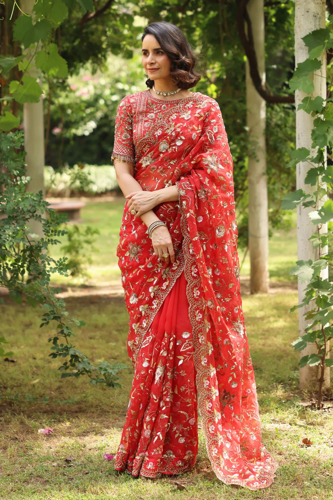 Red Wedding Bloom Saree