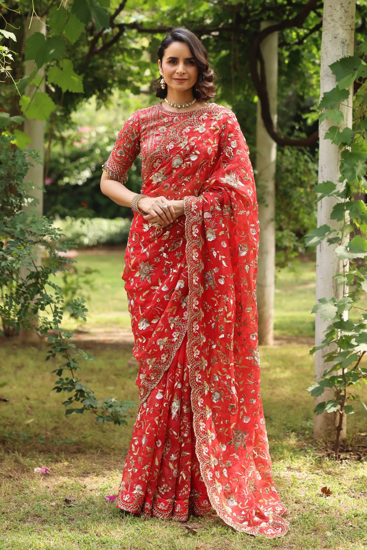 Red Wedding Bloom Saree