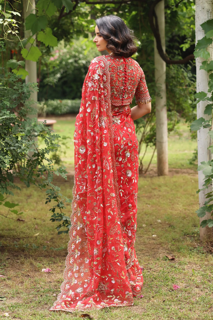 Red Wedding Bloom Saree