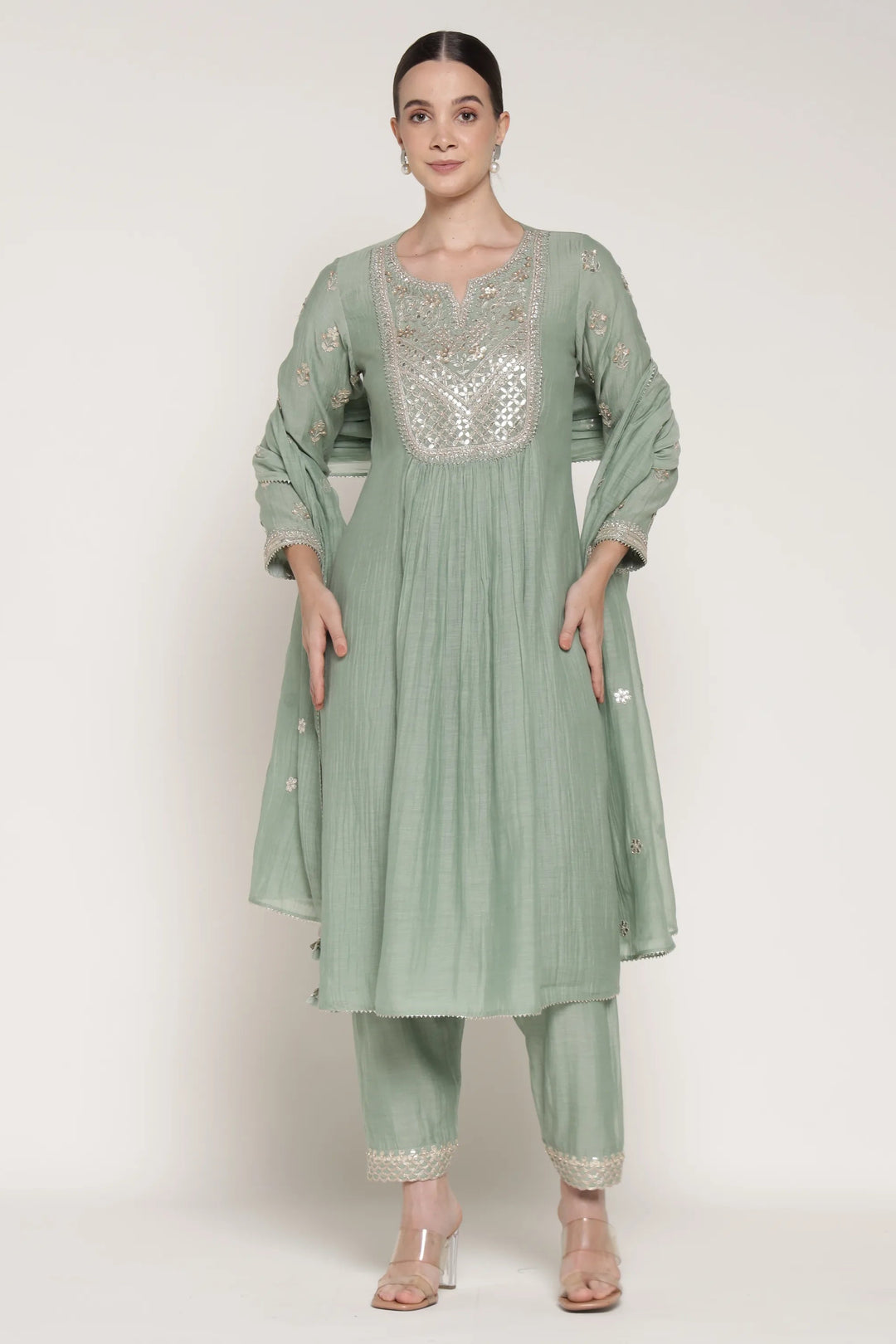 Winter Teal Yoke Vrinda Kurta Set