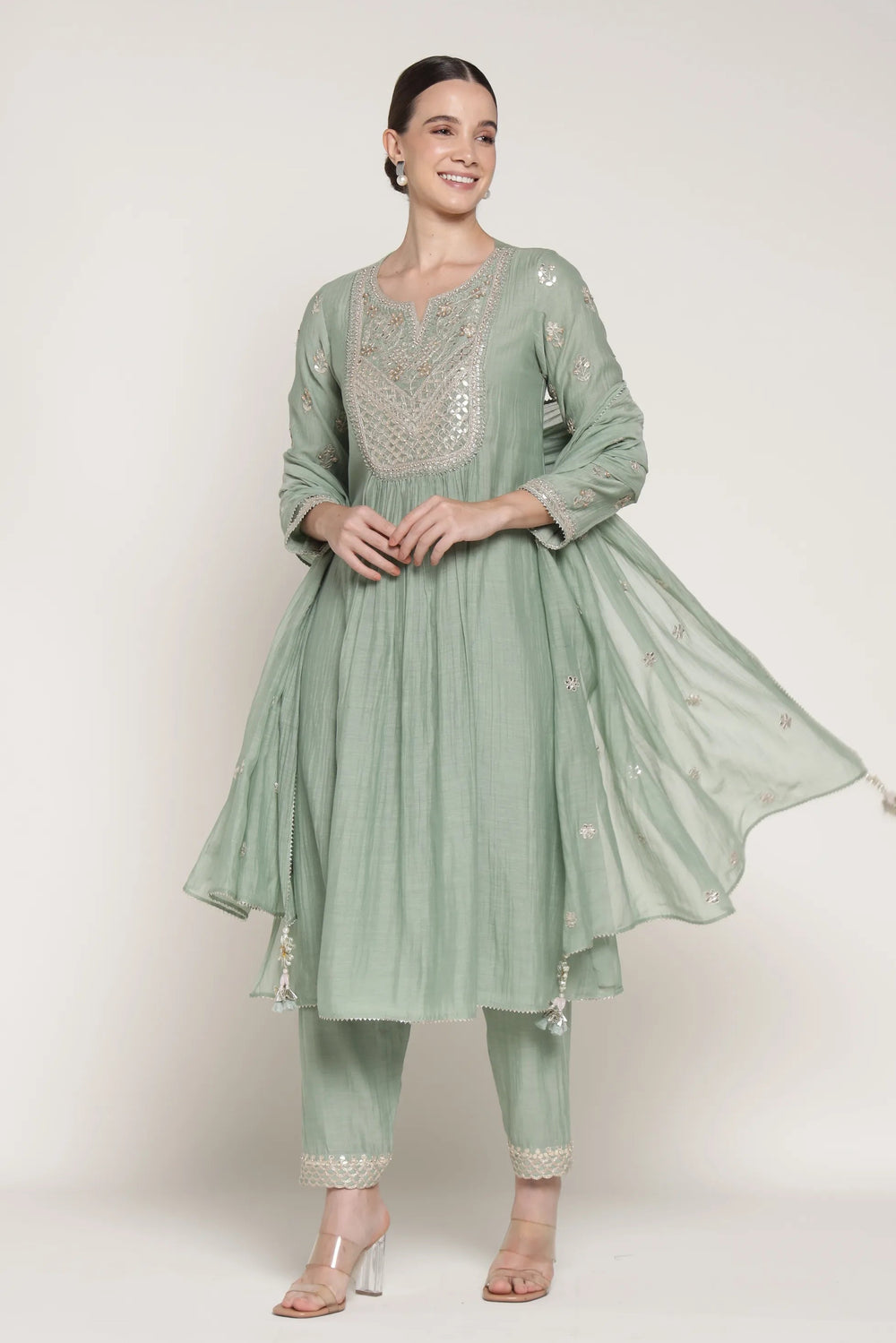 Winter Teal Yoke Vrinda Kurta Set