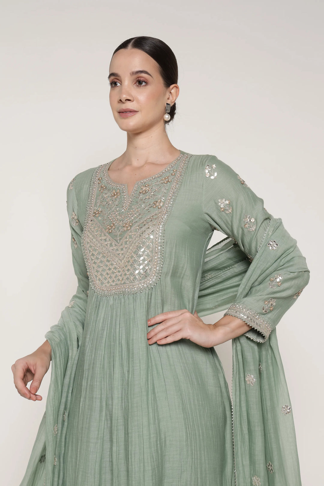 Winter Teal Yoke Vrinda Kurta Set