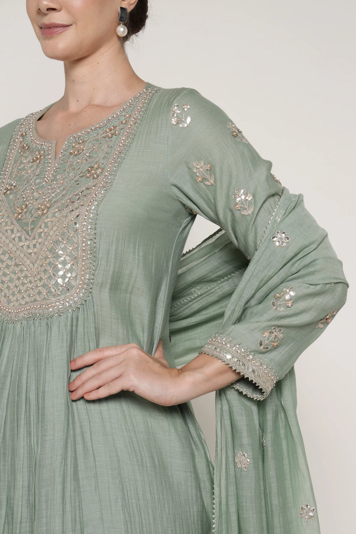 Winter Teal Yoke Vrinda Kurta Set
