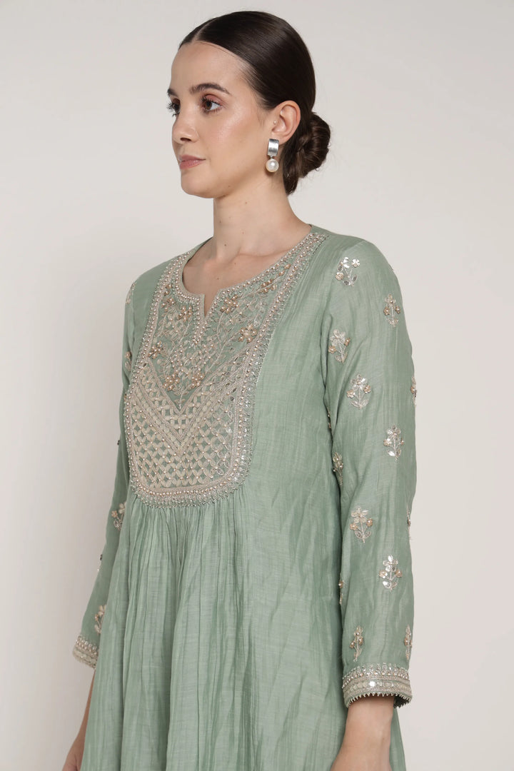 Winter Teal Yoke Vrinda Kurta Set