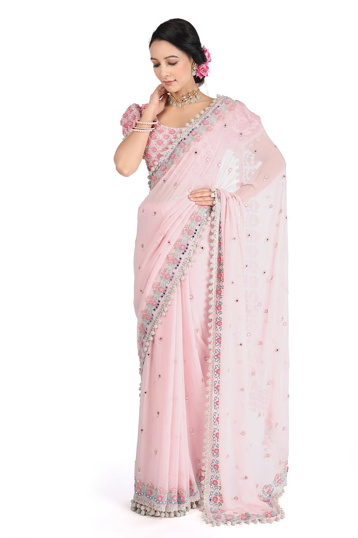 Pink Flower Power Saree