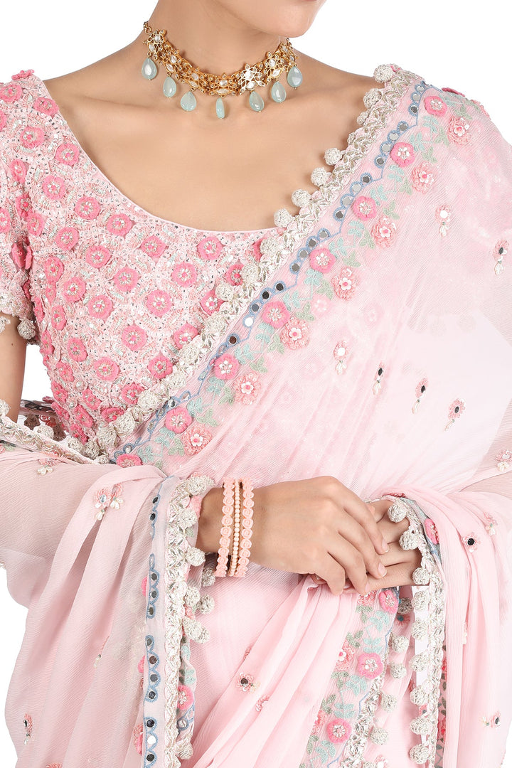 Pink Flower Power Saree