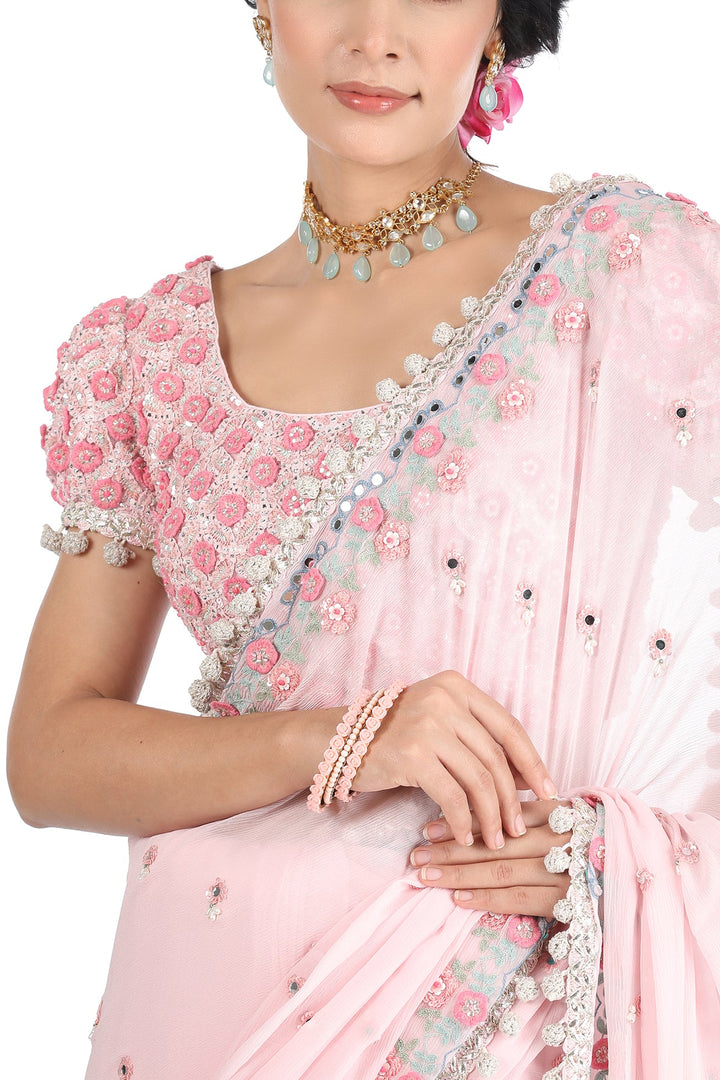 Pink Flower Power Saree