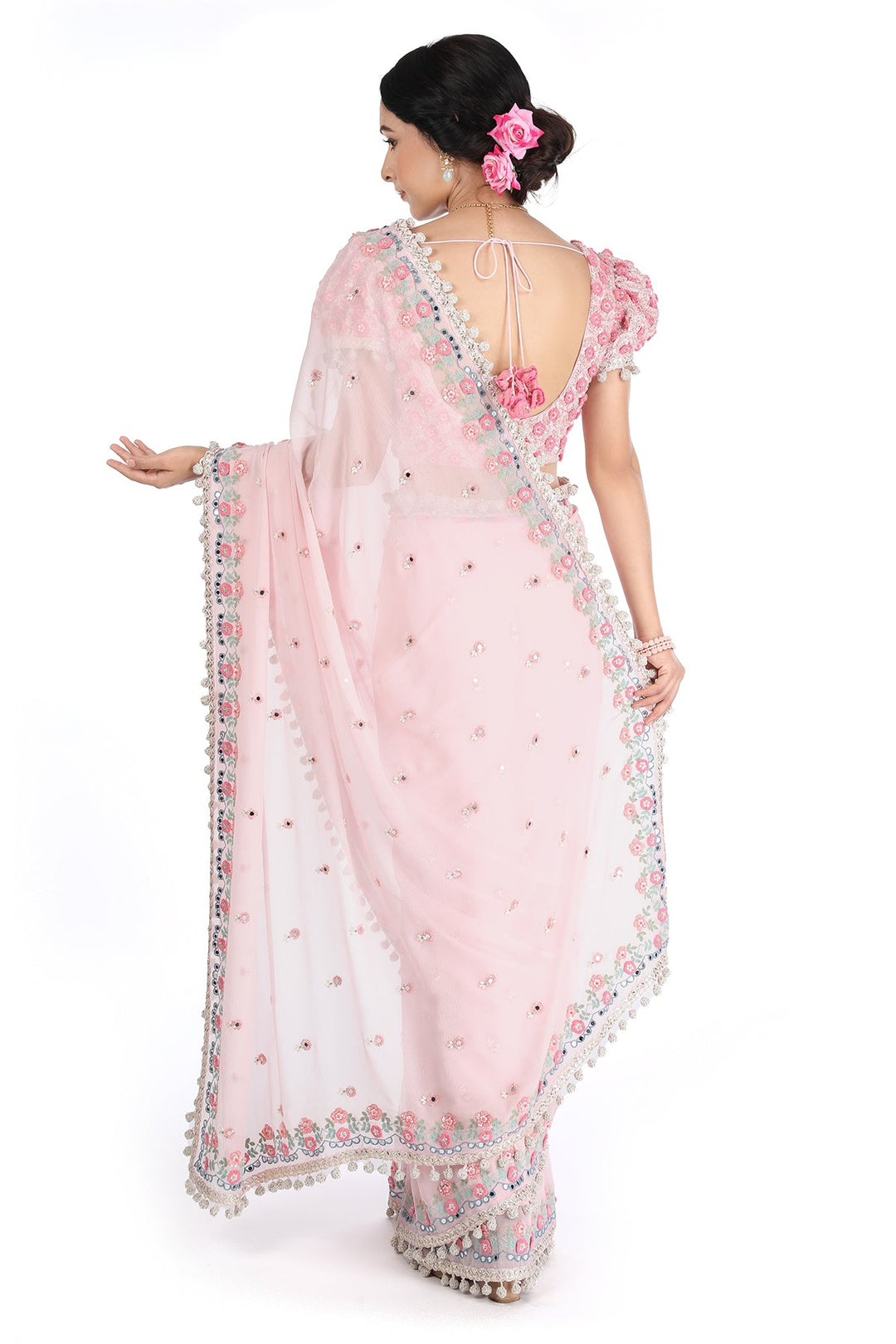 Pink Flower Power Saree
