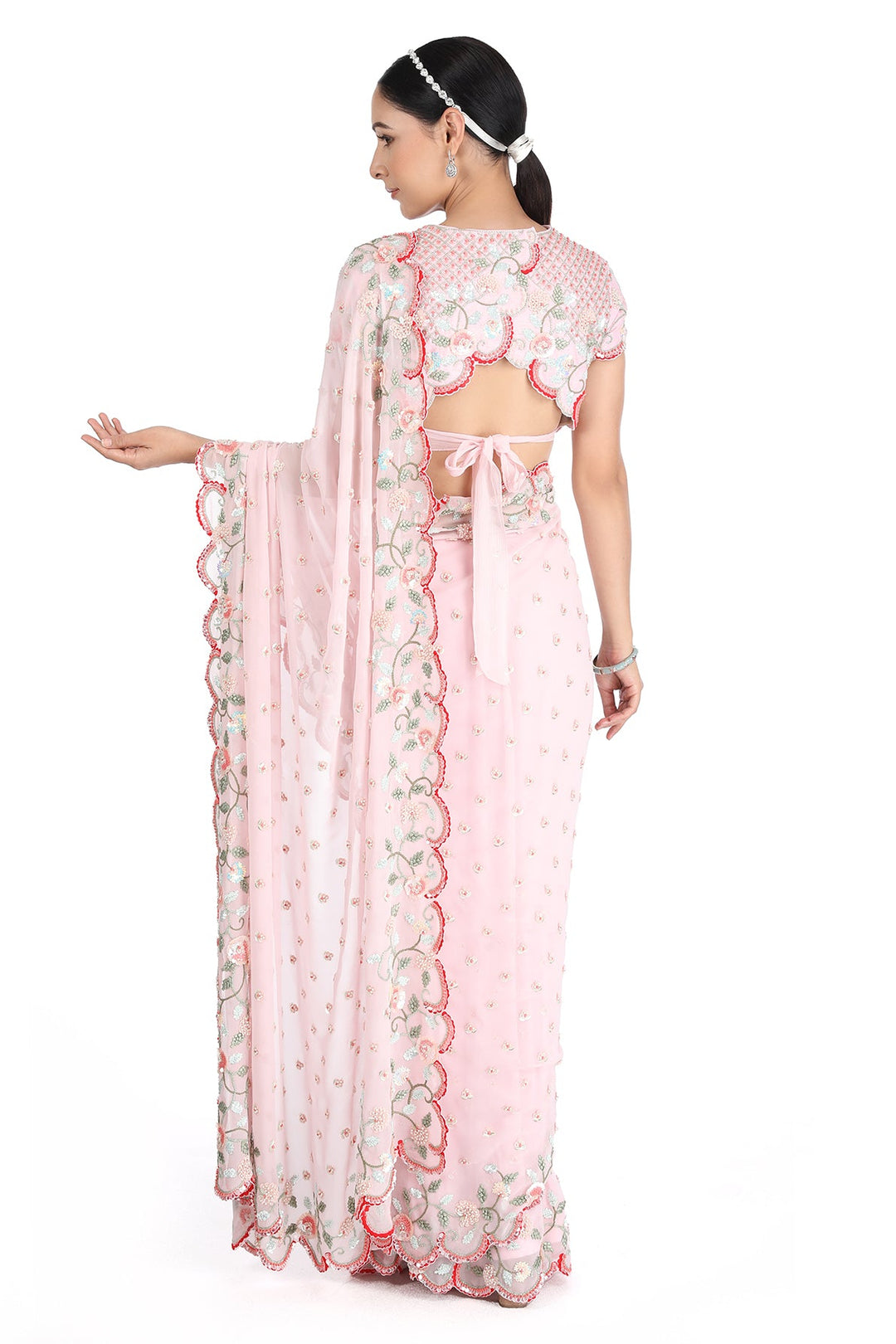 Pink Ribbon Scallop Saree