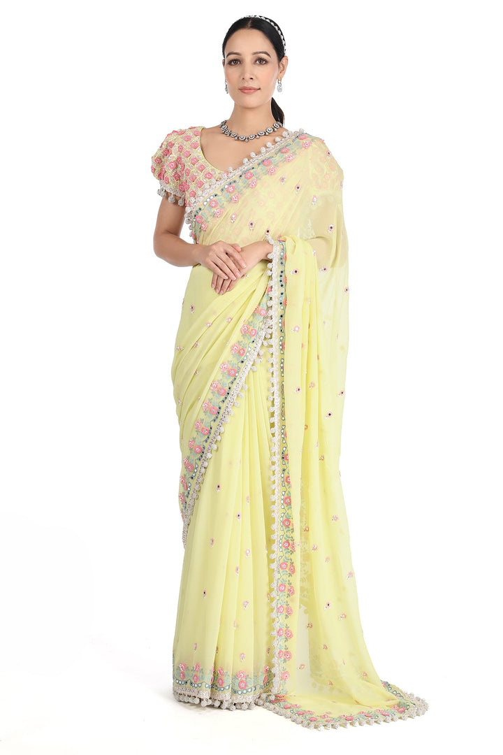 Lime Flower Power Saree