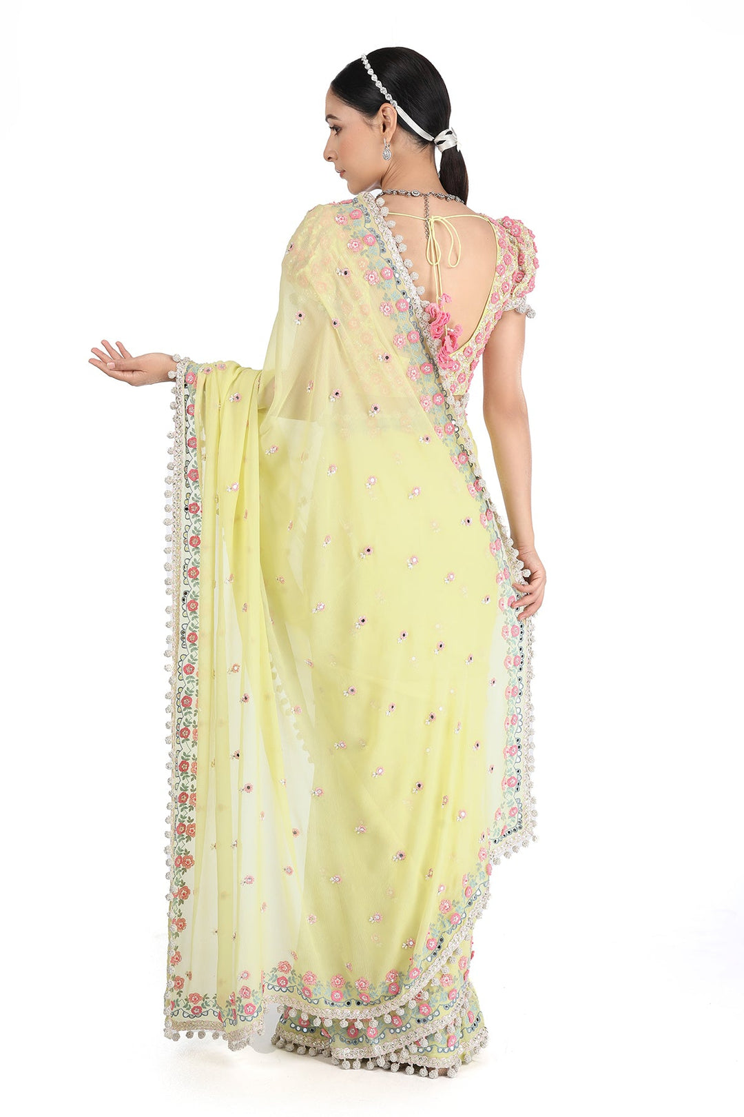 Lime Flower Power Saree