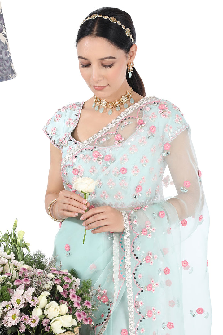 Teal Gota Mirror Saree