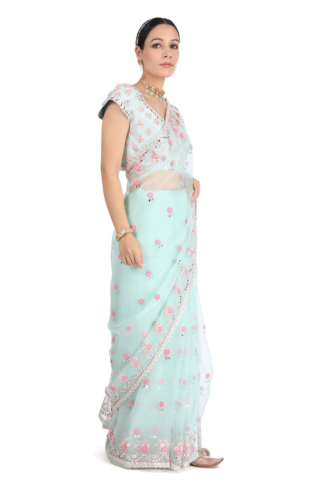 Teal Gota Mirror Saree