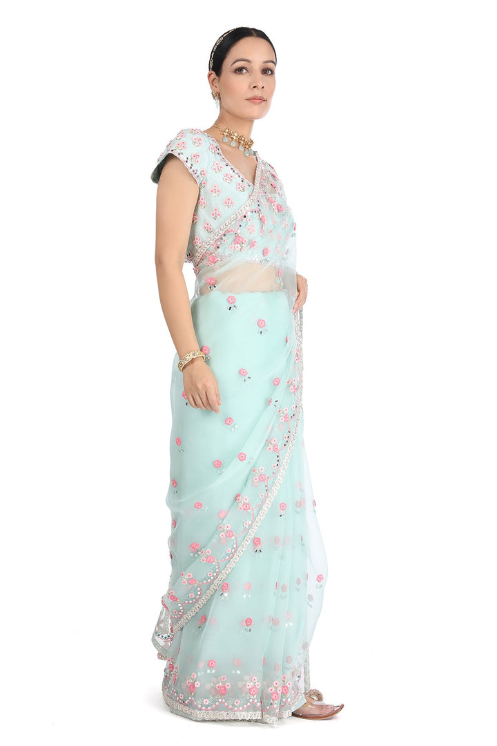 Teal Gota Mirror Saree