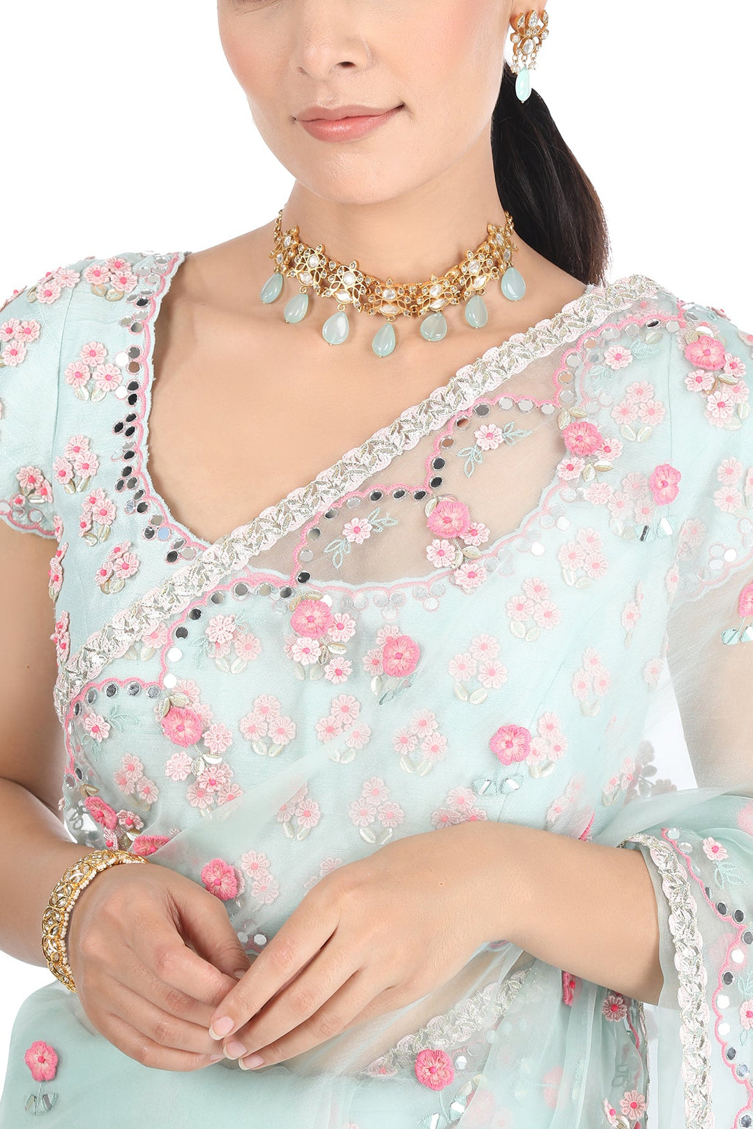 Teal Gota Mirror Saree