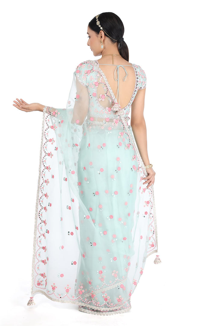 Teal Gota Mirror Saree