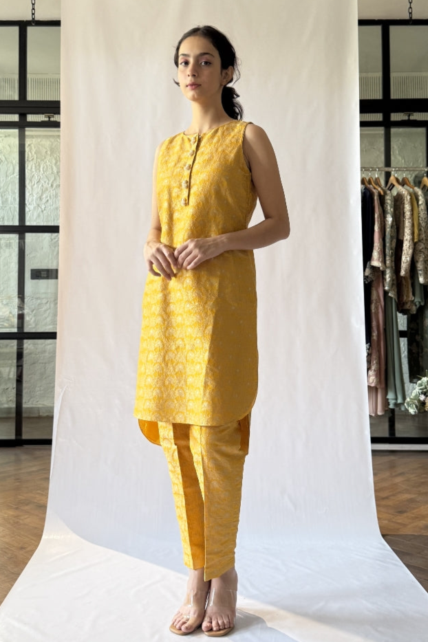 Yellow Brocade Coord Set