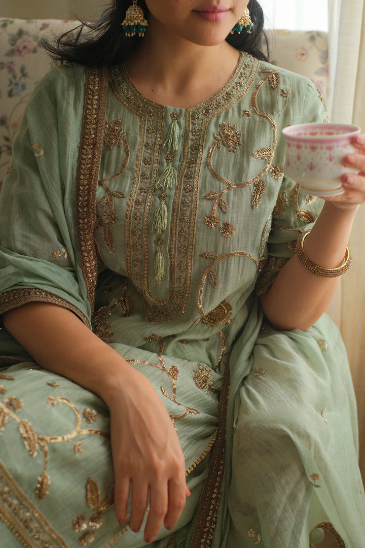 Winter Teal Zareen Farishi Kurta Set