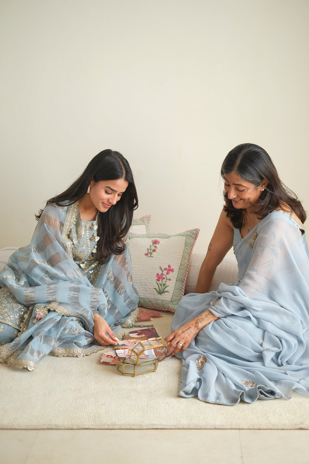 Ice blue Shadow Rose Saree