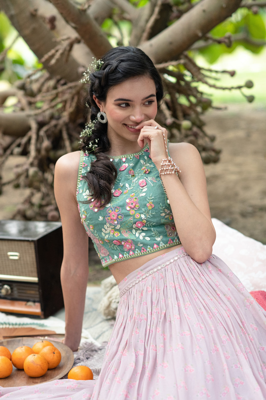 Green Magic Top With Pink Skirt Set XS - Main Image