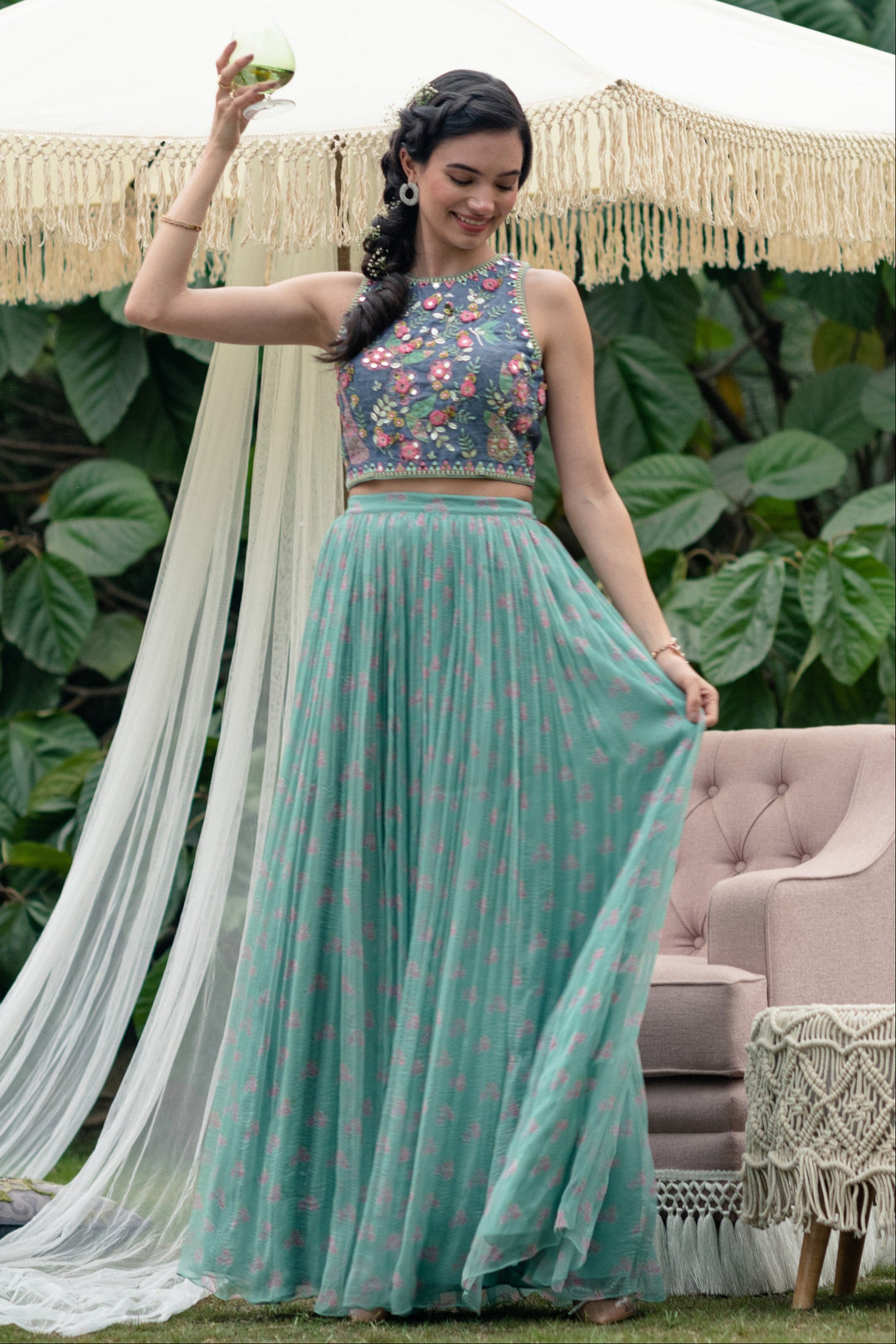 Buy Blue Magic Top With Green Skirt Set By Summer – Summer By