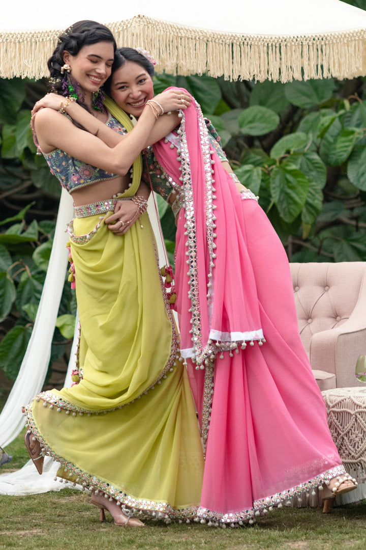 Pink Gypsy Mirror Border Saree