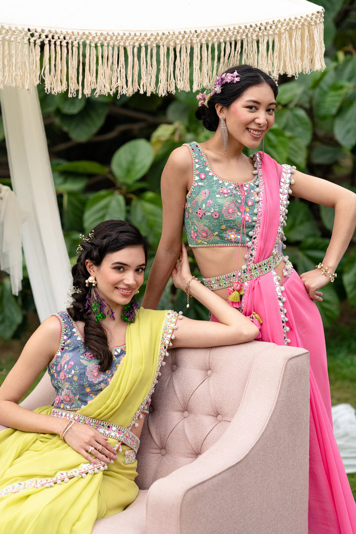 Pink Gypsy Mirror Border Saree