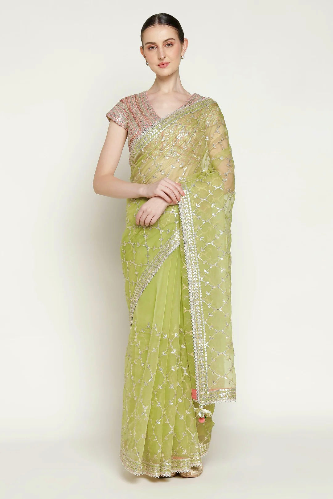 Lime Green Gota Barfi Saree