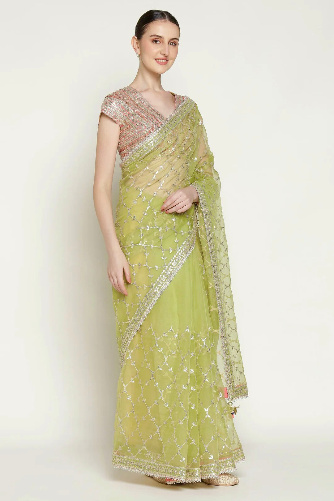 Lime Green Gota Barfi Saree