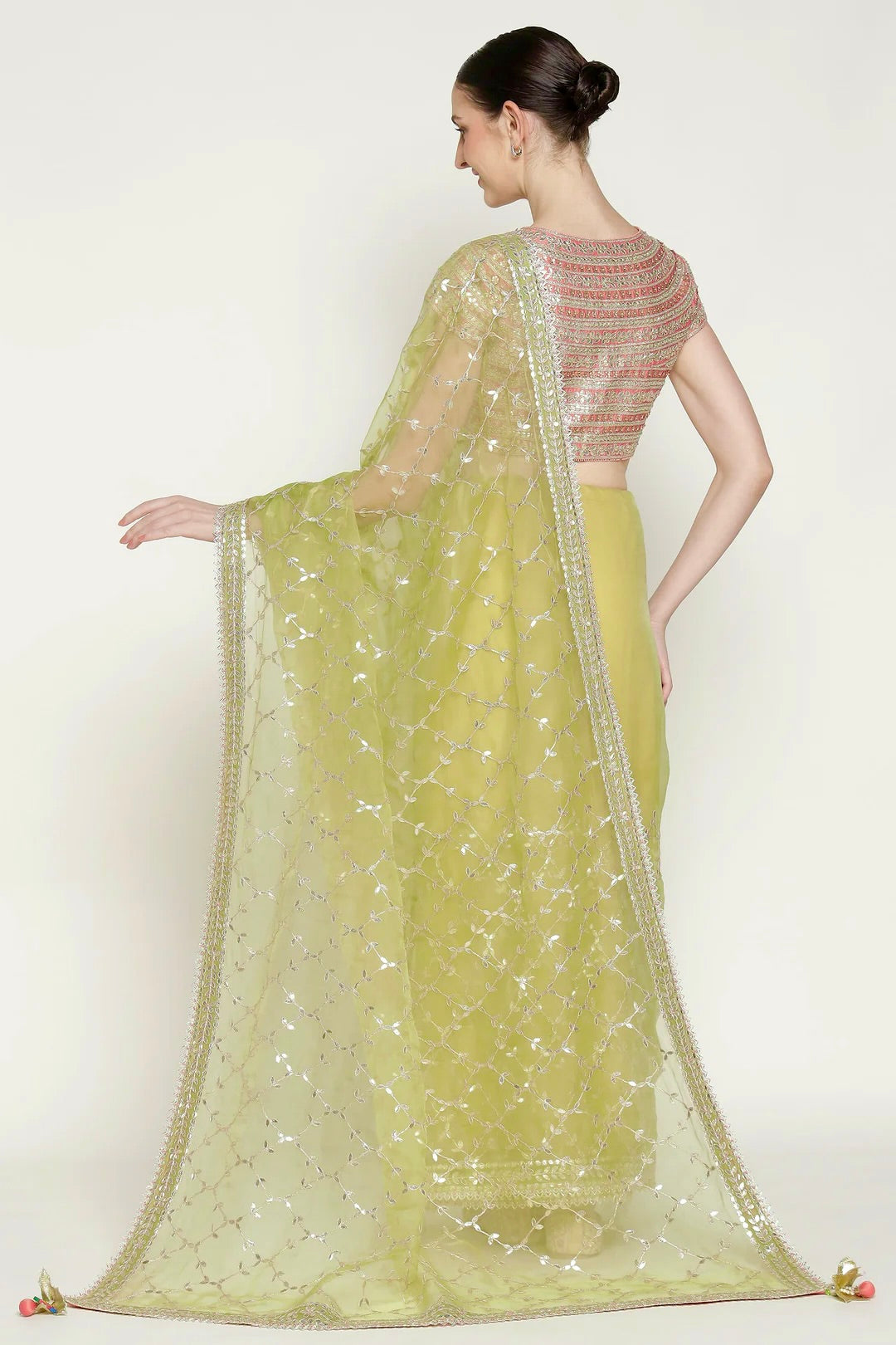 Lime Green Gota Barfi Saree