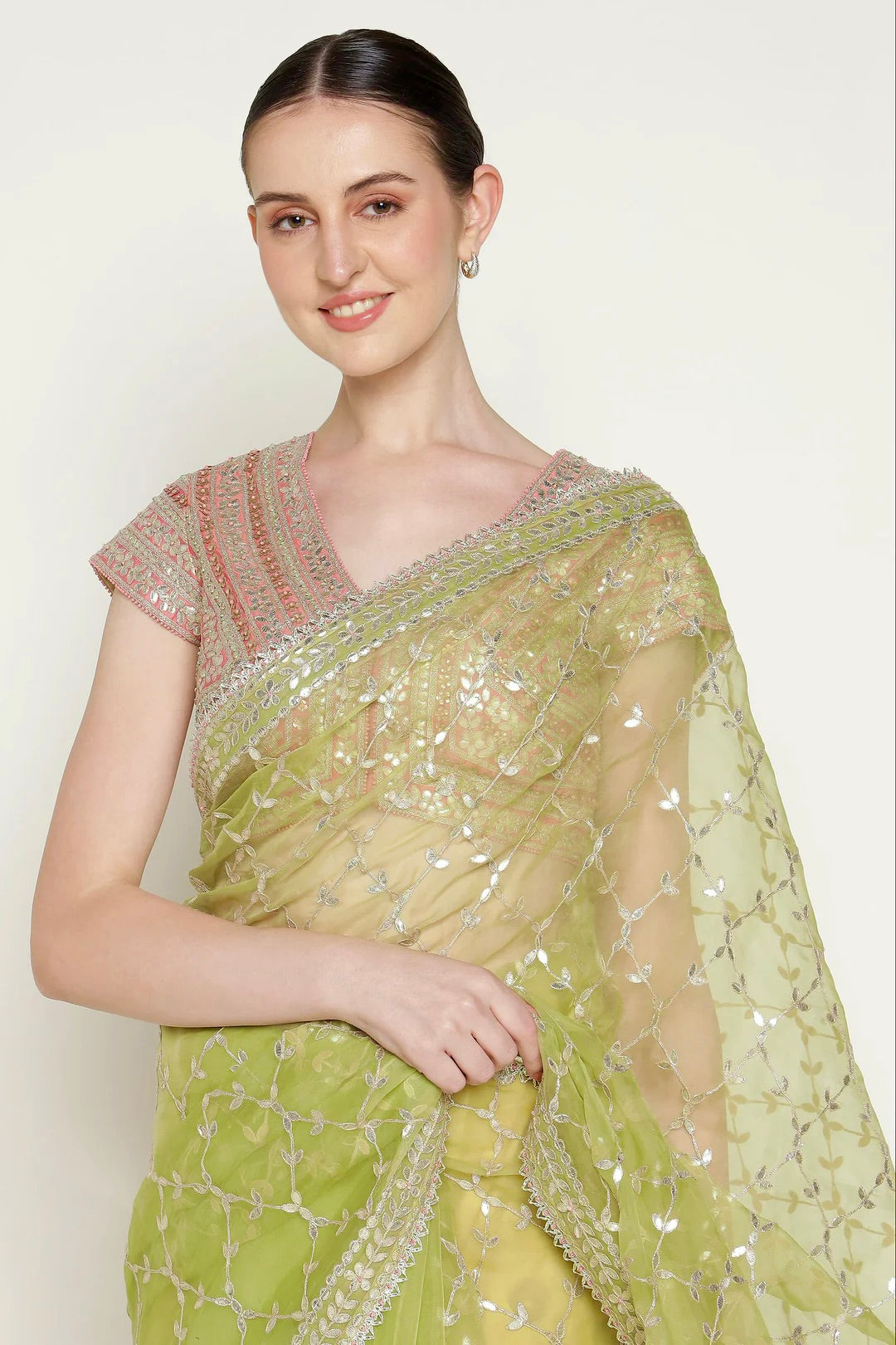 Lime Green Gota Barfi Saree