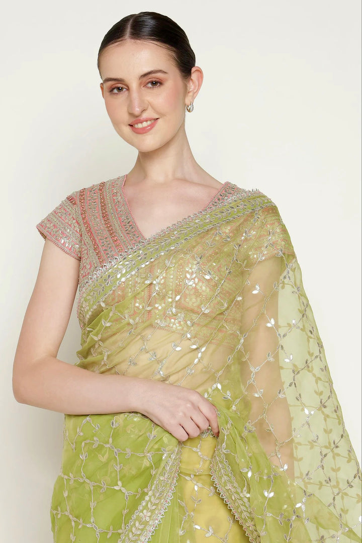Lime Green Gota Barfi Saree