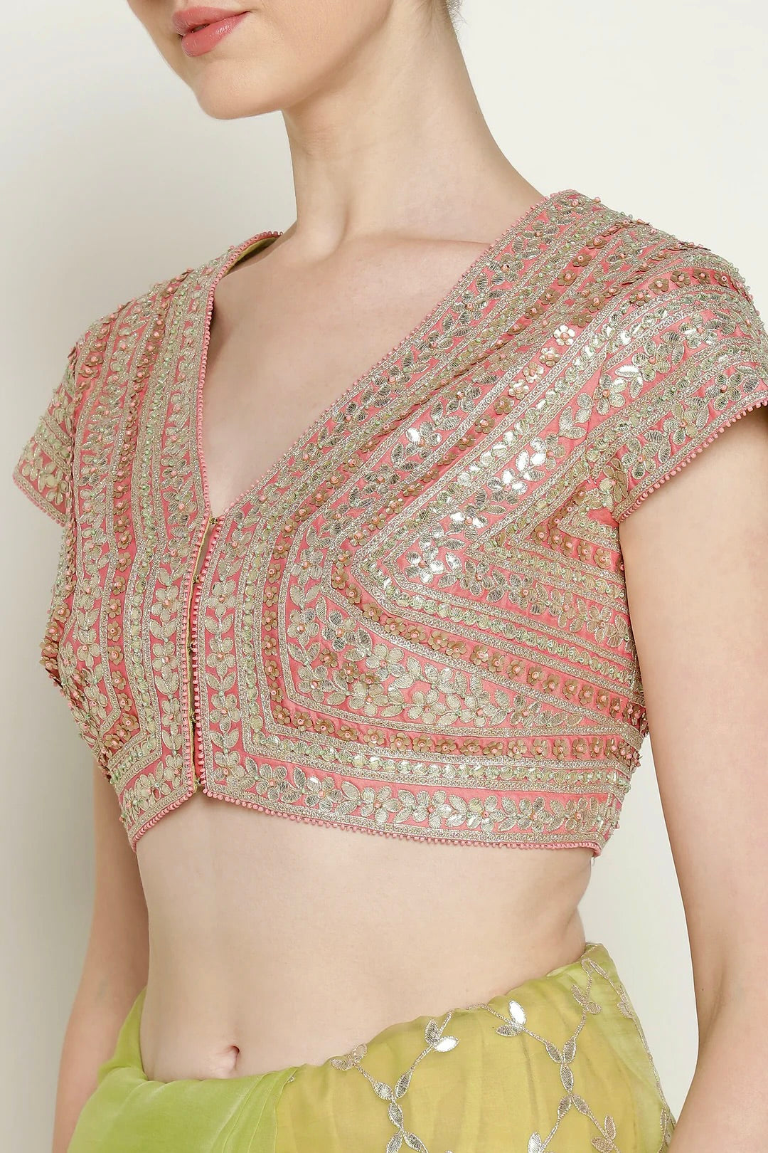 Lime Green Gota Barfi Saree